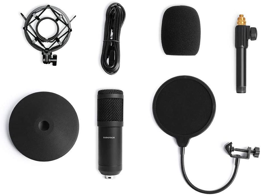 SUDOTACK USB Streaming Podcast PC Microphone, 192KHZ/24Bit Professional  Studio Cardioid Condenser Mic Kit with Sound Card, Boom Arm, Shock Mount,  Pop